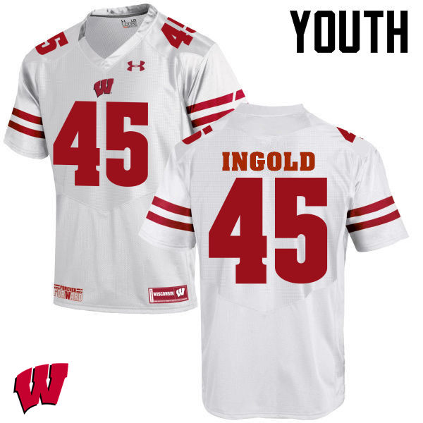 Youth Wisconsin Badgers #45 Alec Ingold College Football Jerseys-White - Click Image to Close